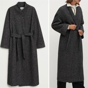 Mango Wool Blend Minimalistic Coat Belted New